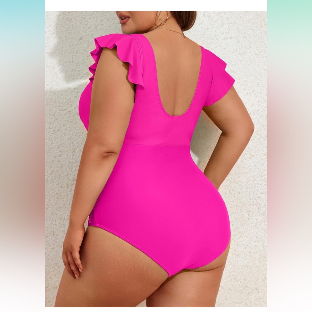 Pink Ruffled Women’s One Piece Swimsuit - Picture 2 of 8